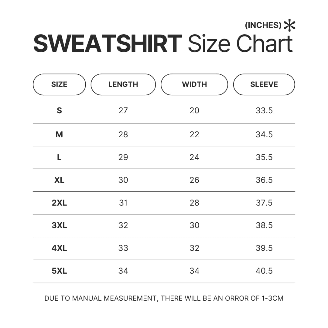 Sweatshirt Size Chart - Hell's Paradise Merch